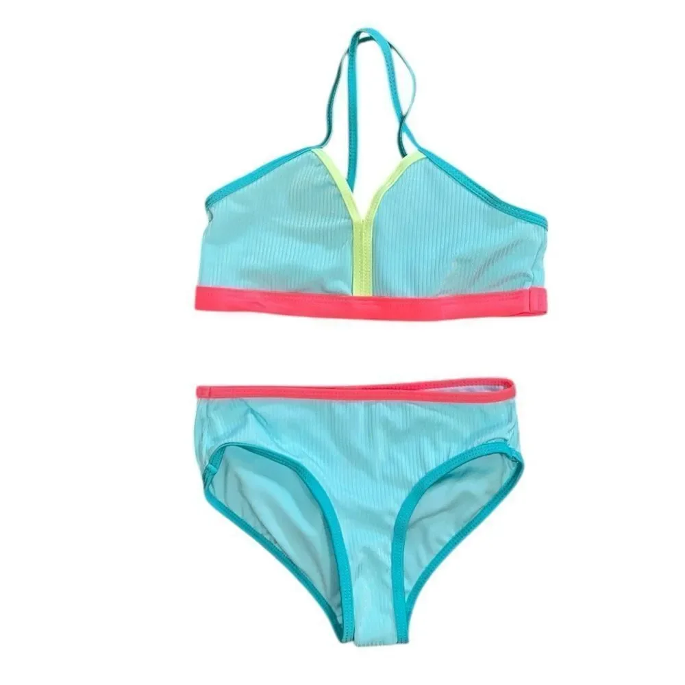 Justice Girls 2pc Bikini Blue & Pink Set(Size Small 7/8)